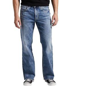 Silver Zac Men Relaxed Fit Straight Leg Jeans Medium Indigo Wash Stretch